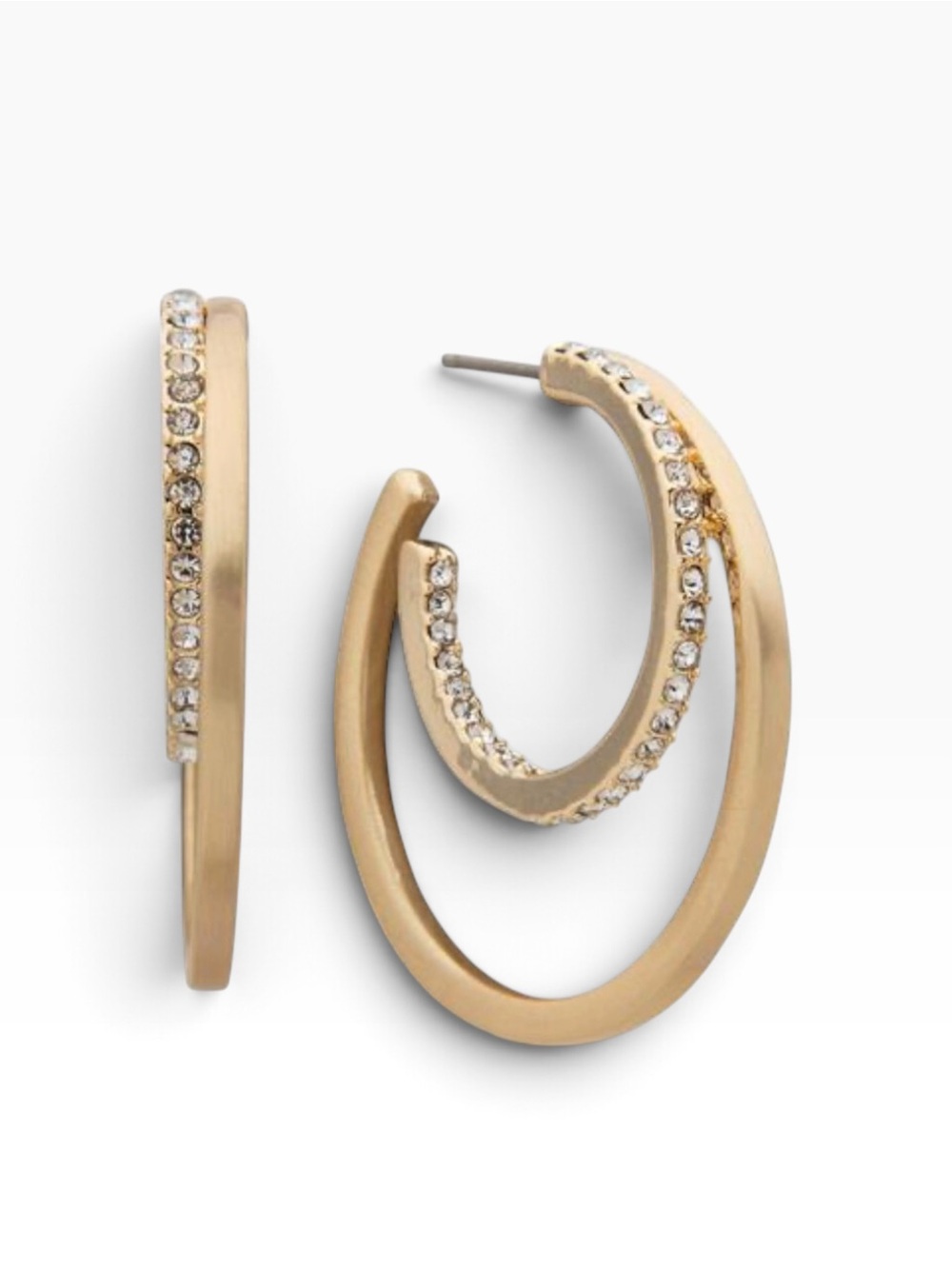 Anne Klein Gold-Tone Medium Pave Double-Row Hoop Earrings